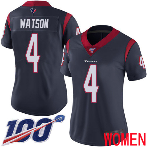 Houston Texans Limited Navy Blue Women Deshaun Watson Home Jersey NFL Football #4 100th Season Vapor Untouchable